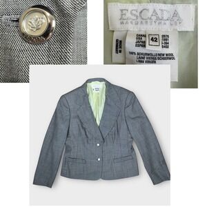 Vintage Escada Margaretha Ley Blazer Women 42 Grey New Wool Made in Germany